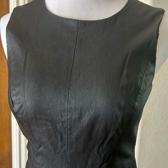 Milly Black Leather Dress LBD Designer Wool USA Size 2  Date Night Lamb Stretch - Picture 2 of 12